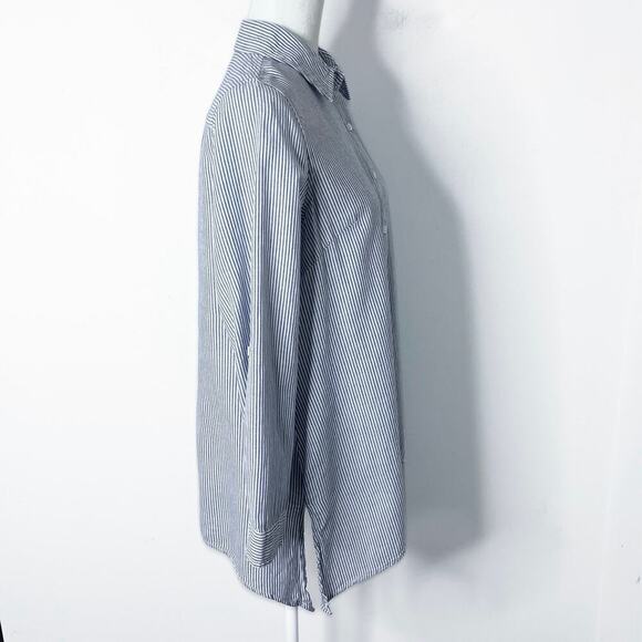 Zac & Rachel Button Up Shirt S Blue & White Striped Asymmetric Hem Long Sleeve - Picture 7 of 12